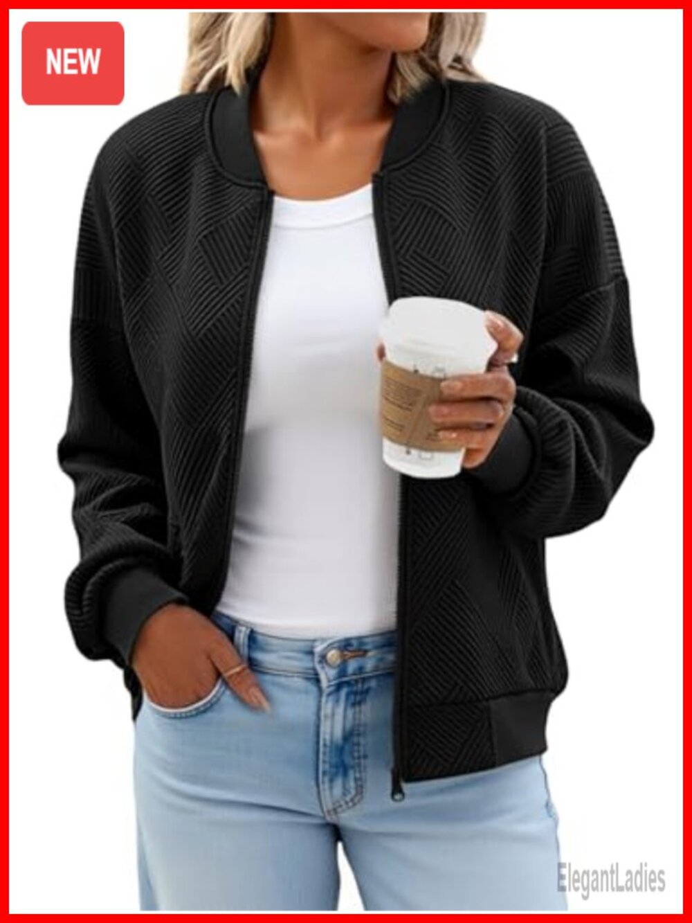 Womens Lightweight Zip Up Bomber Jacket Casual with Pockets